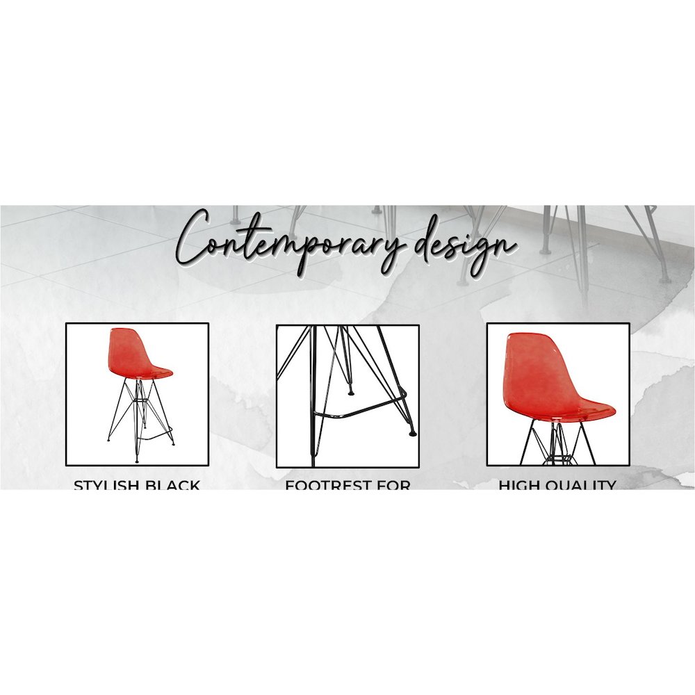 Modern Acrylic Bar stool Cresco Collection Black Base with Trans Red seat. Picture 36