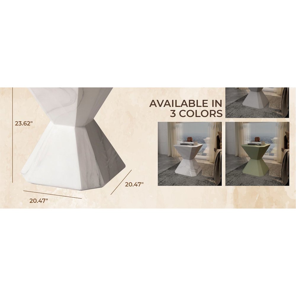 Azure Collection Fiberglass Outdoor Side Table in Marble White. Picture 25