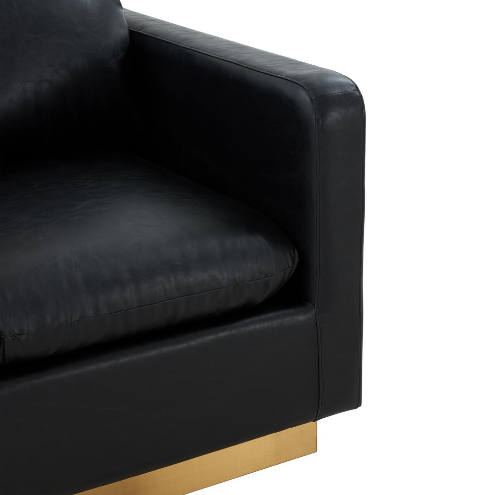 LeisureMod Nervo Leather Accent Armchair With Gold Frame, Black. Picture 5