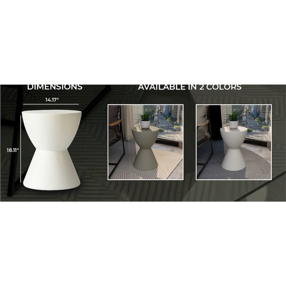 Loft Collection Fiberglass Outdoor Side Table in White. Picture 26