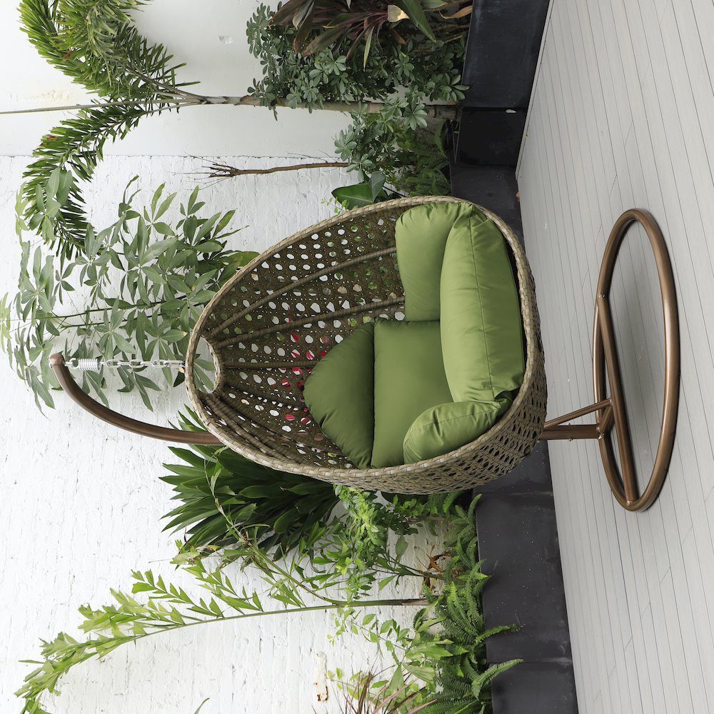 Beige Wicker Hanging Egg Swing Chair. Picture 8