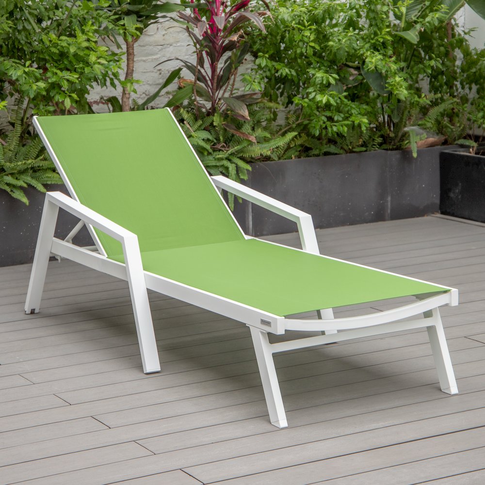 Marlin Patio Chaise Lounge Chair With Armrests in White Aluminum Frame. Picture 9
