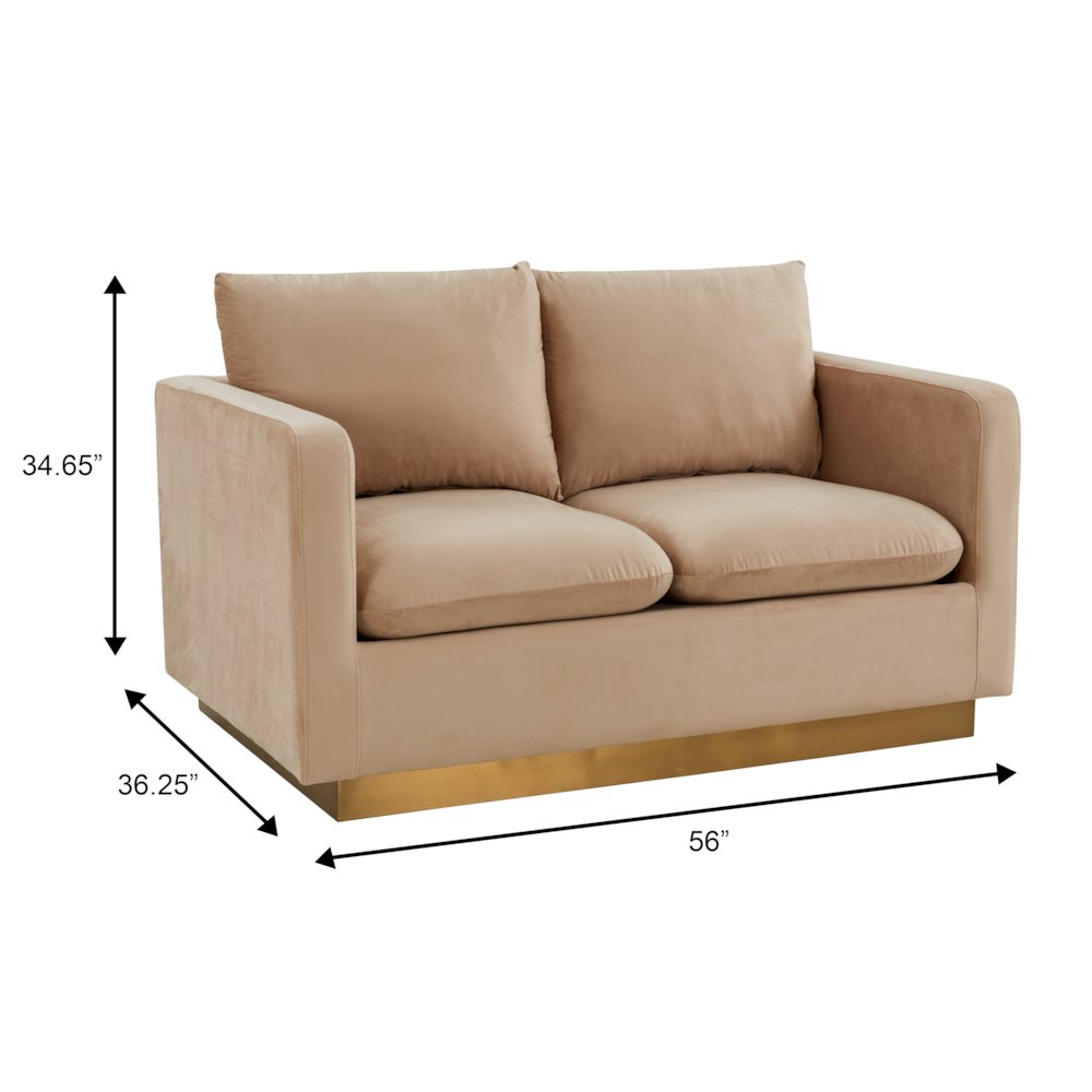 Nervo Modern Mid-Century Upholstered Velvet Loveseat with Gold Frame. Picture 1