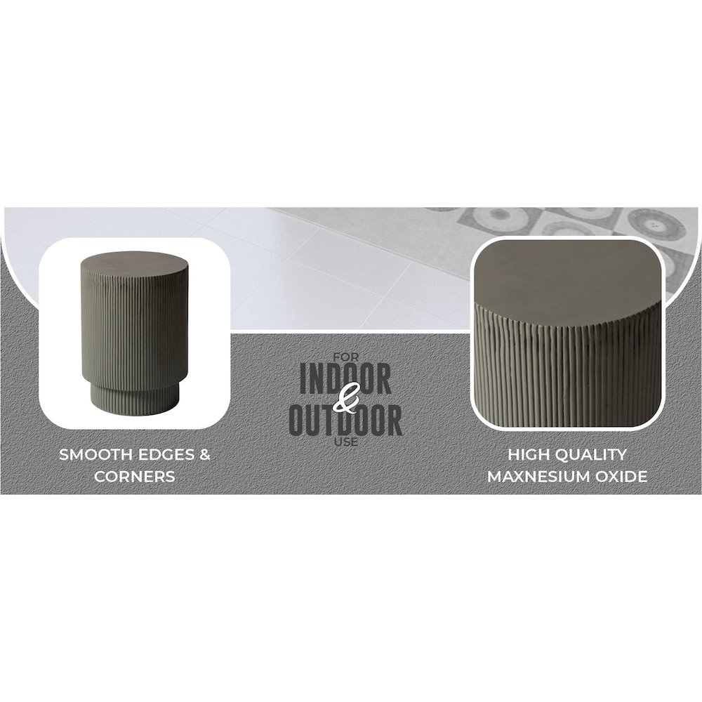Eden Collection Fiberglass Outdoor Side Table in Grey. Picture 5
