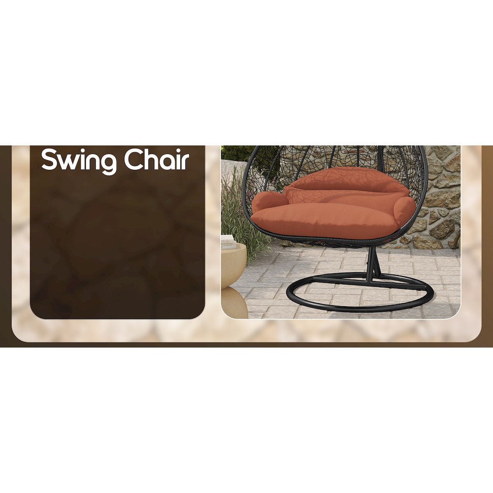 Recluse Collection Modern Outdoor Swing Chair Black Frame with Orange Cushion. Picture 14