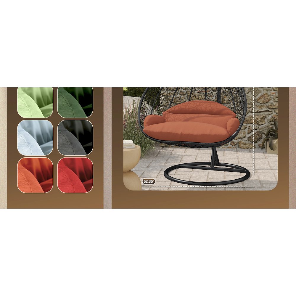 Recluse Collection Modern Outdoor Swing Chair Black Frame with Orange Cushion. Picture 18