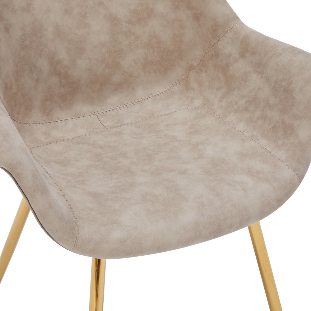 Markley Modern Leather Dining Arm Chair With Gold Legs in Taupe Set of 4. Picture 10
