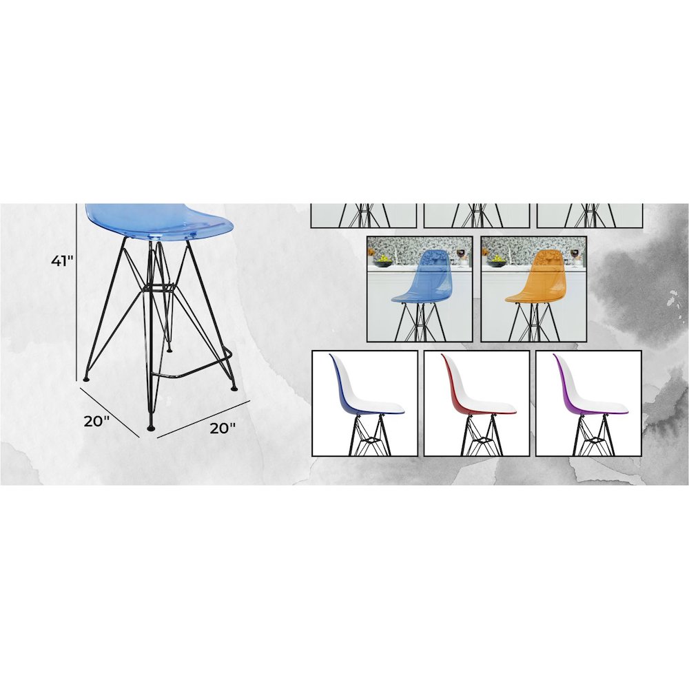 Modern Acrylic Bar stool Cresco Collection Black Base with Trans Blue seat. Picture 34