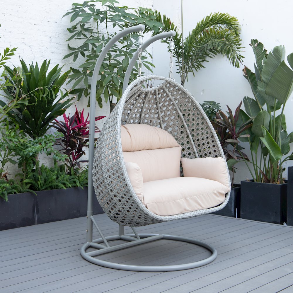 Mendoza Light Grey Wicker Hanging 2 person Egg Swing Chair. Picture 2