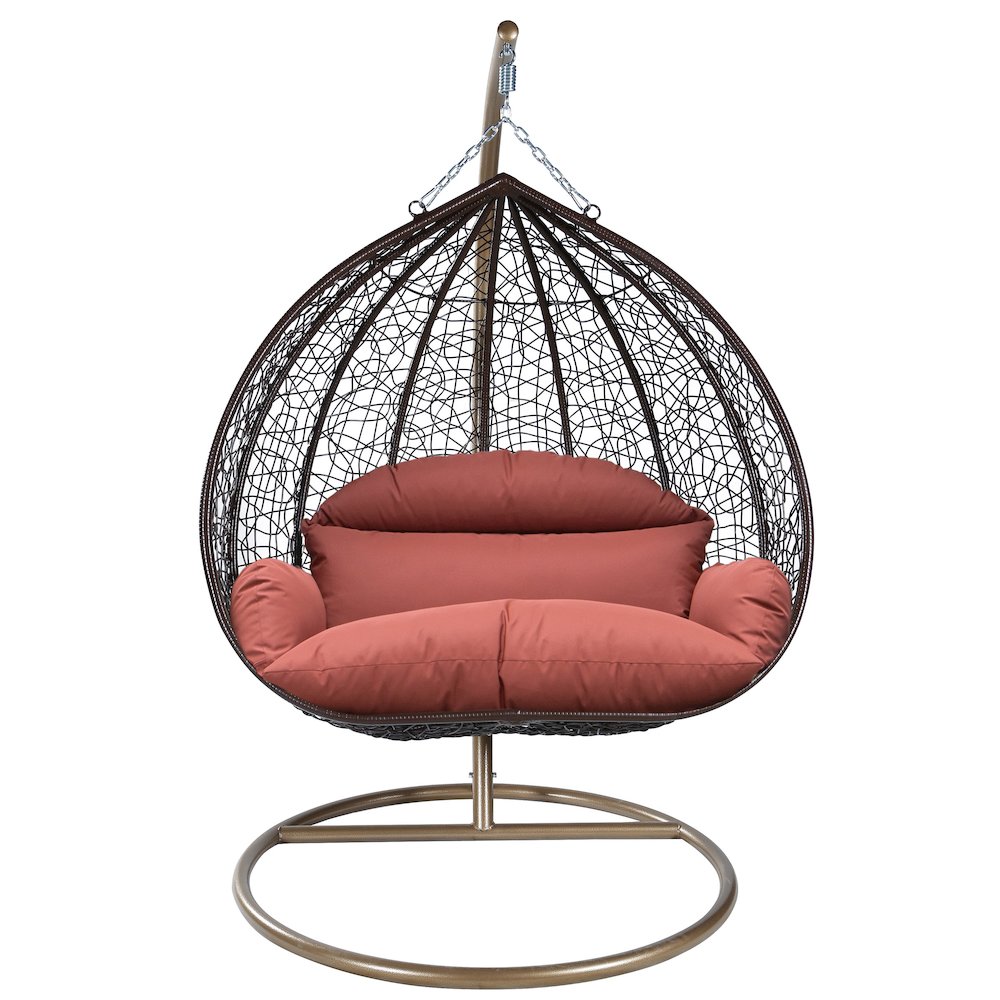Recluse Collection Modern Outdoor Swing Chair Brown Frame Dark Orange Cushion. Picture 1