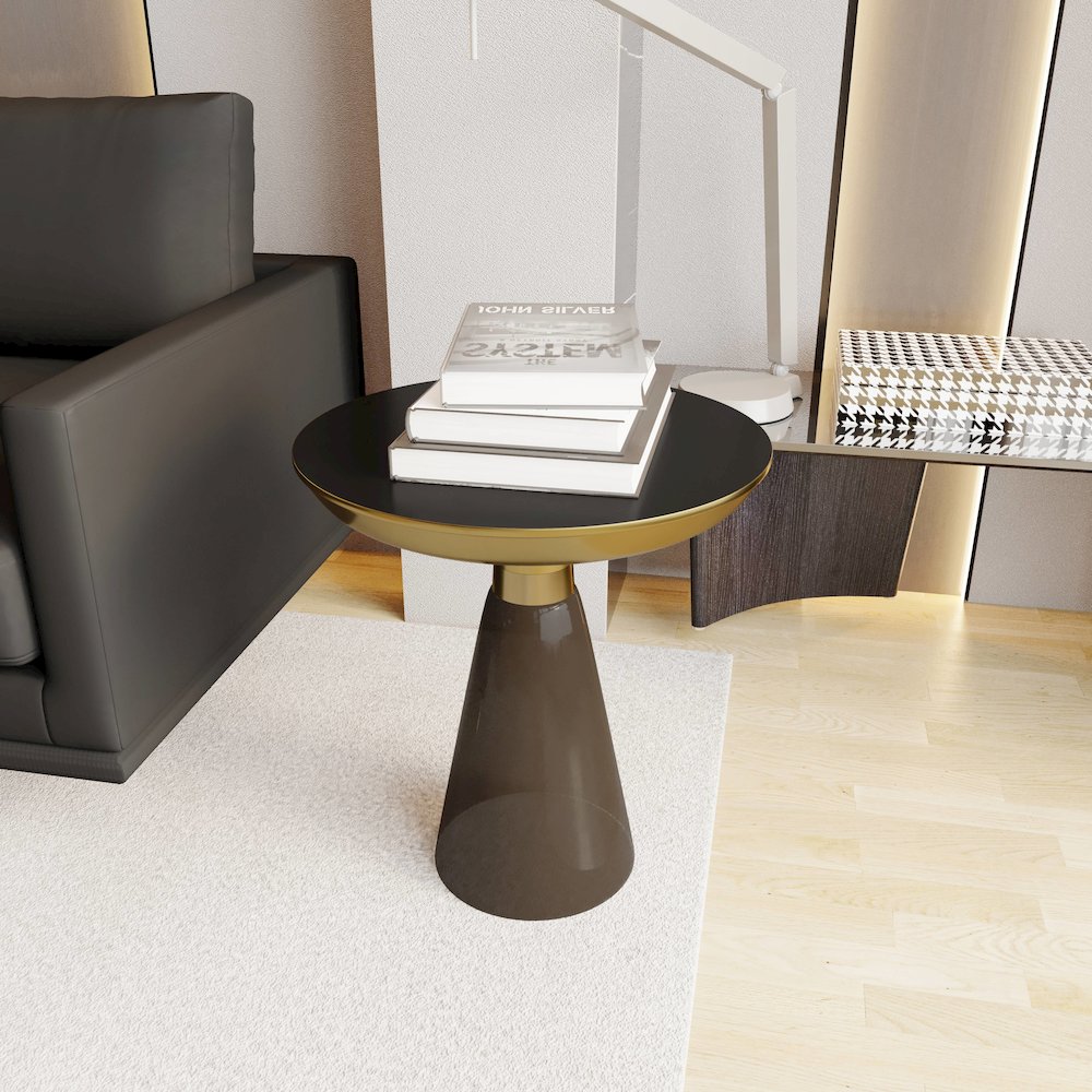 Hyalus Collection Glass Side table in Smoke. Picture 6