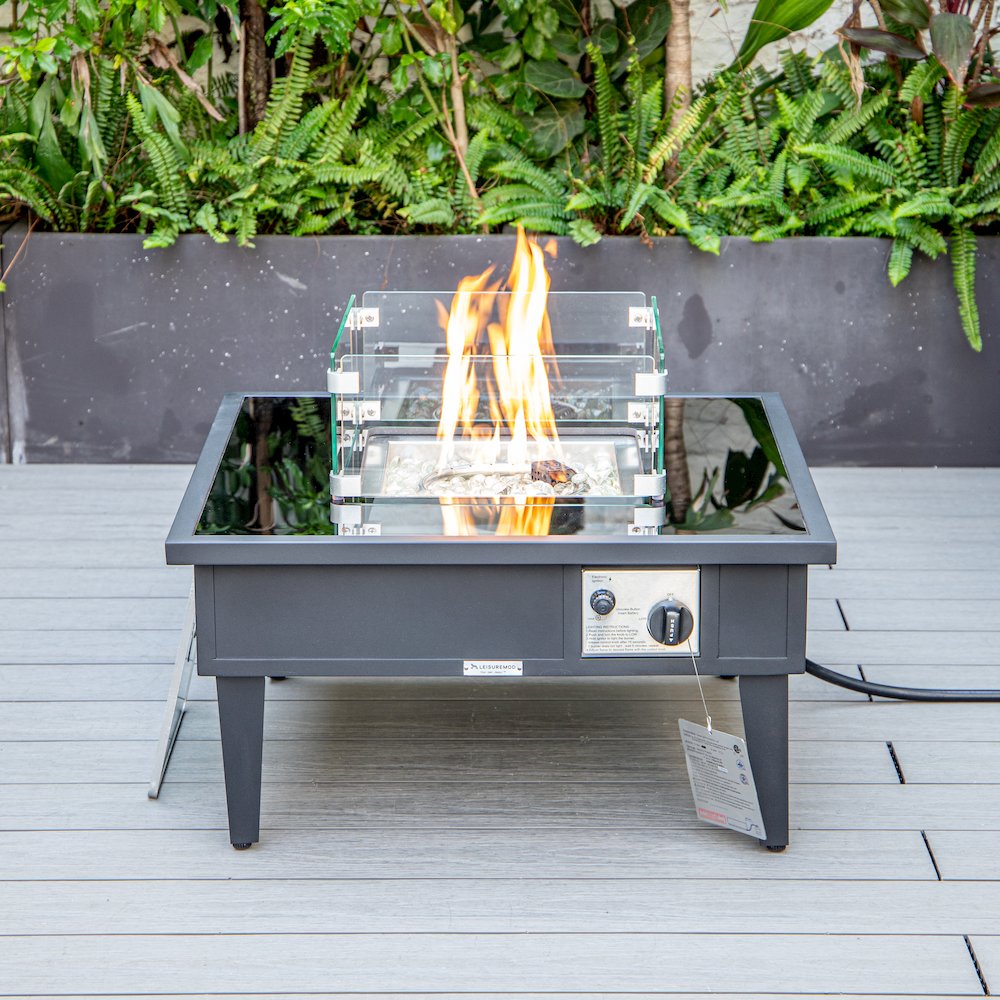 Walbrooke Outdoor Patio Aluminum Square Fire Pit Side Table. Picture 13