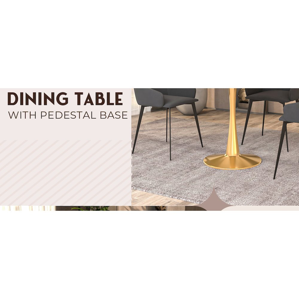 Bristol 24" round dining table Gold base with marbled MDF top. Picture 26