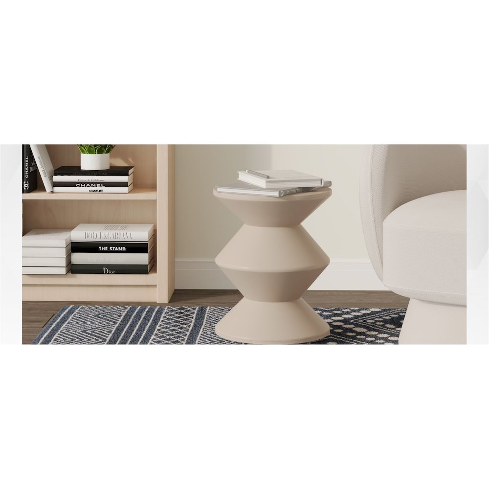 Aura Modern Plastic Side End Table, Indoor/Outdoor Use, Ivory. Picture 23