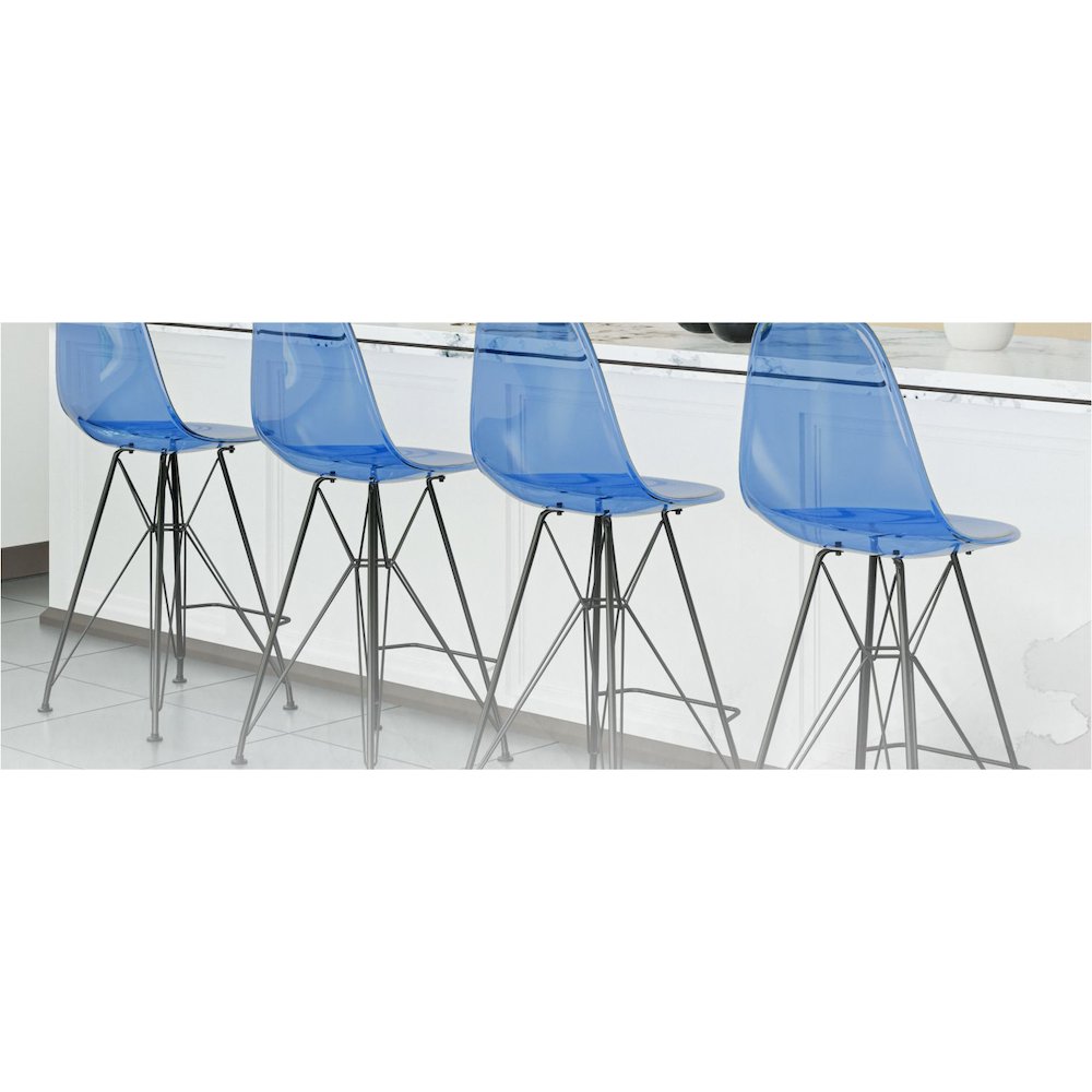 Modern Acrylic Bar stool Cresco Collection Black Base with Trans Blue seat. Picture 38