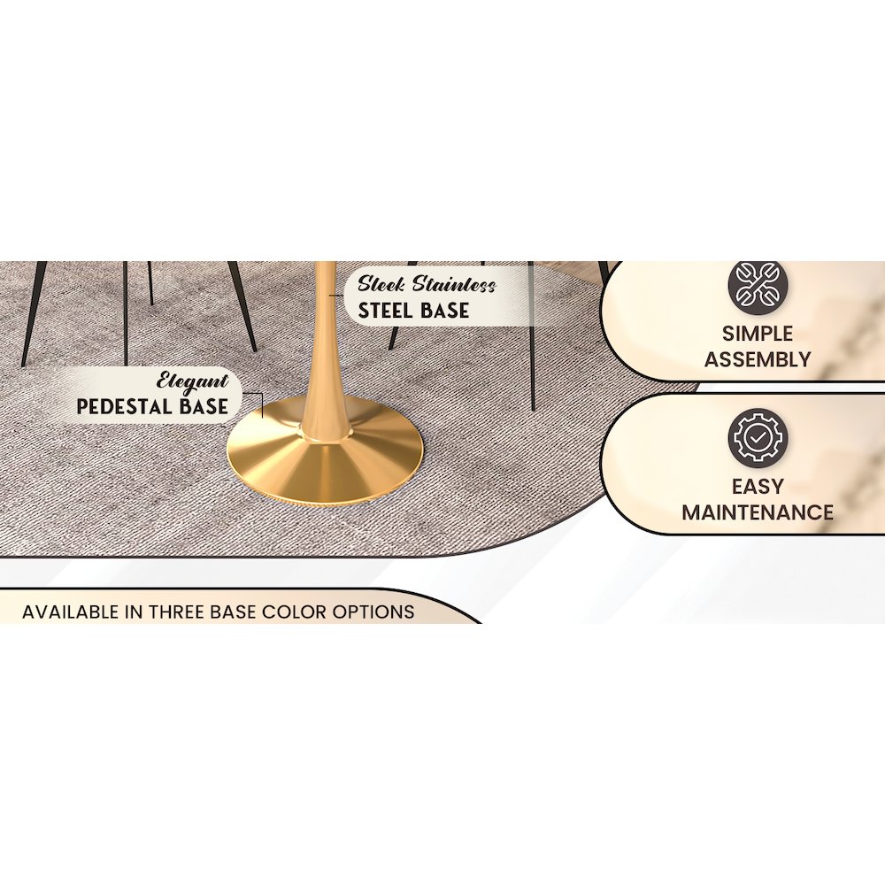 Bristol 27" round dining table Gold base with marbled MDF top. Picture 36