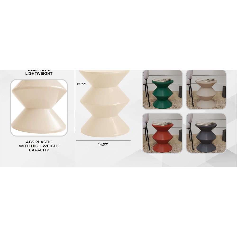 Aura Modern Plastic Side End Table, Indoor/Outdoor Use, Ivory. Picture 20