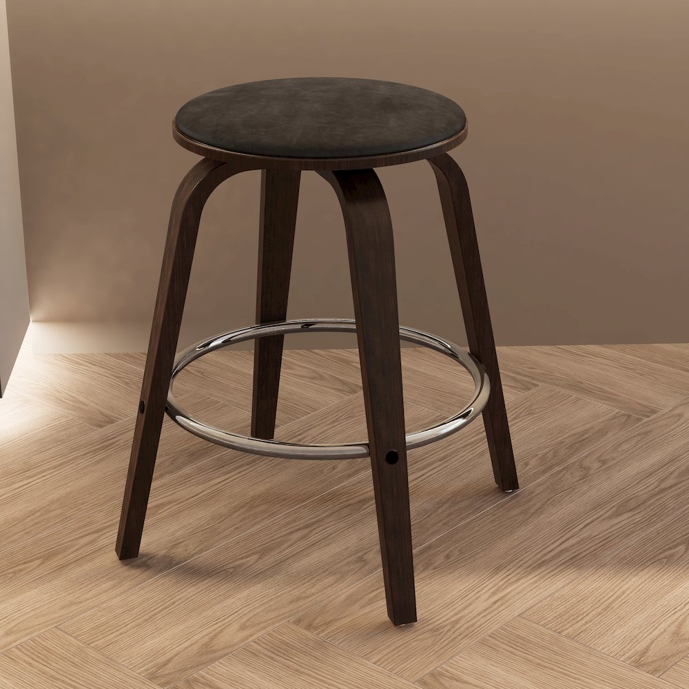 Wooden Counter Stool Pelya Collection Modern Style Walnut Glazed color in Brown. Picture 11