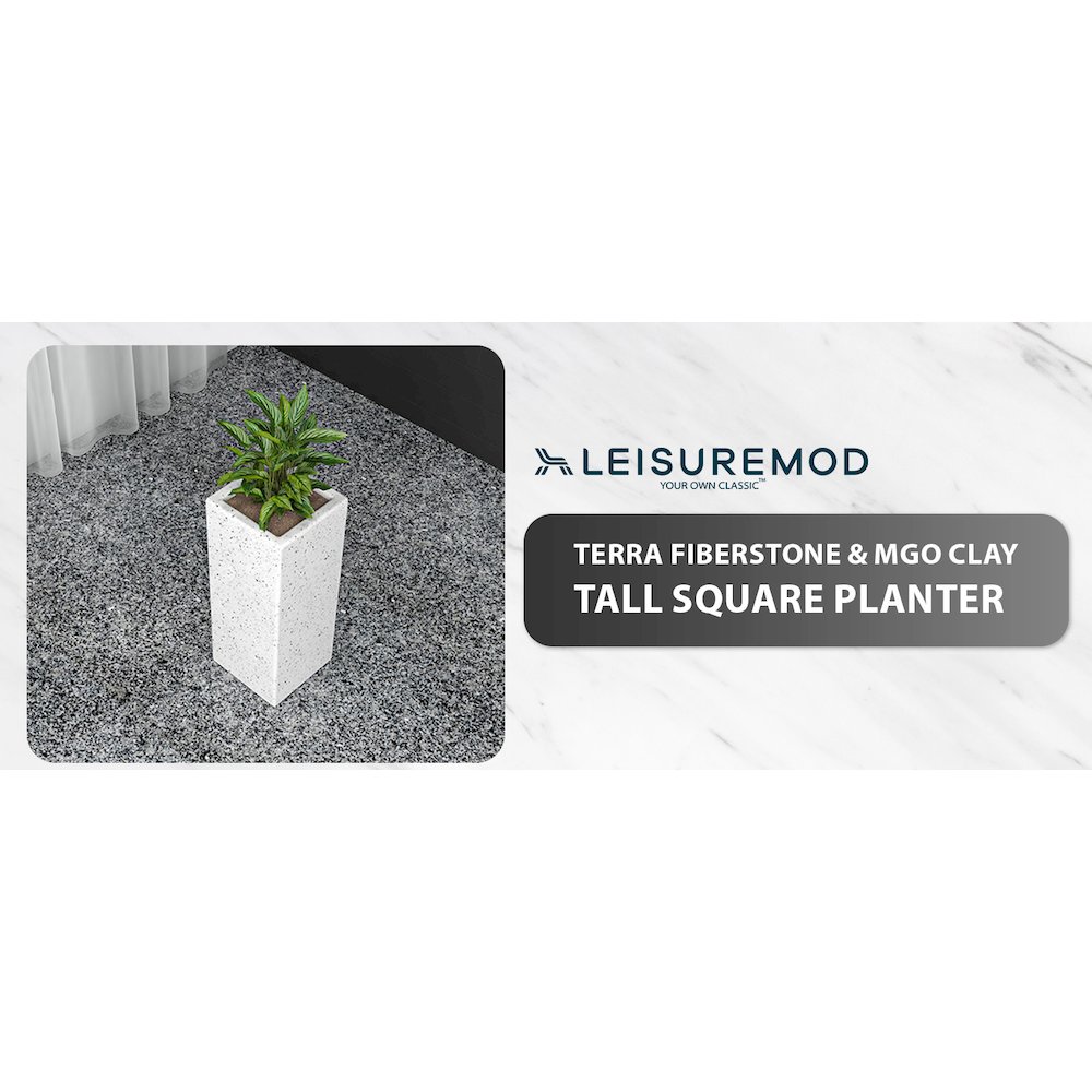 Terra Series Poly Stone Planter in Dotted White 7.9" x 7.9" 19.7" High. Picture 3