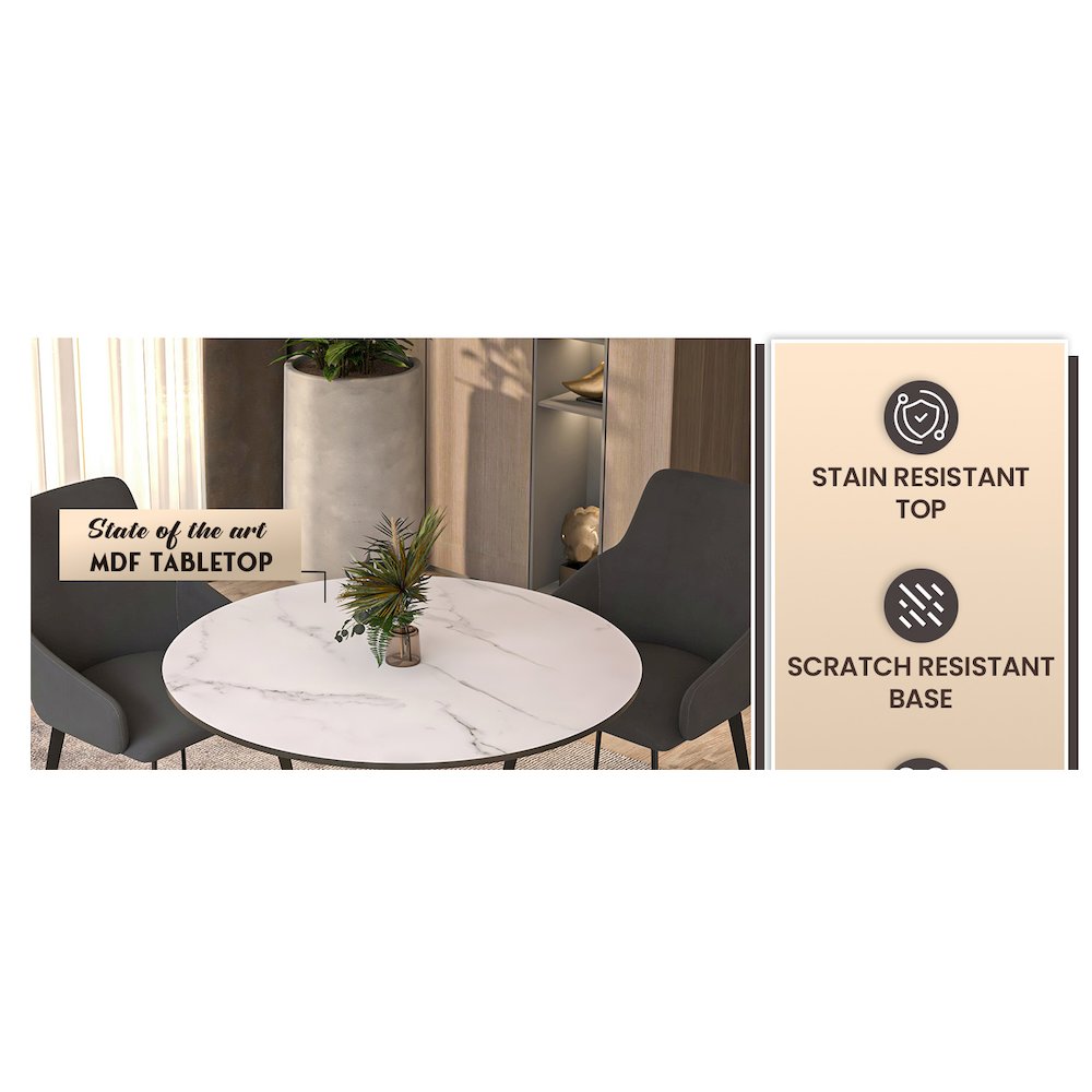 Bristol 31" round dining table Gold base with marbled MDF top. Picture 34