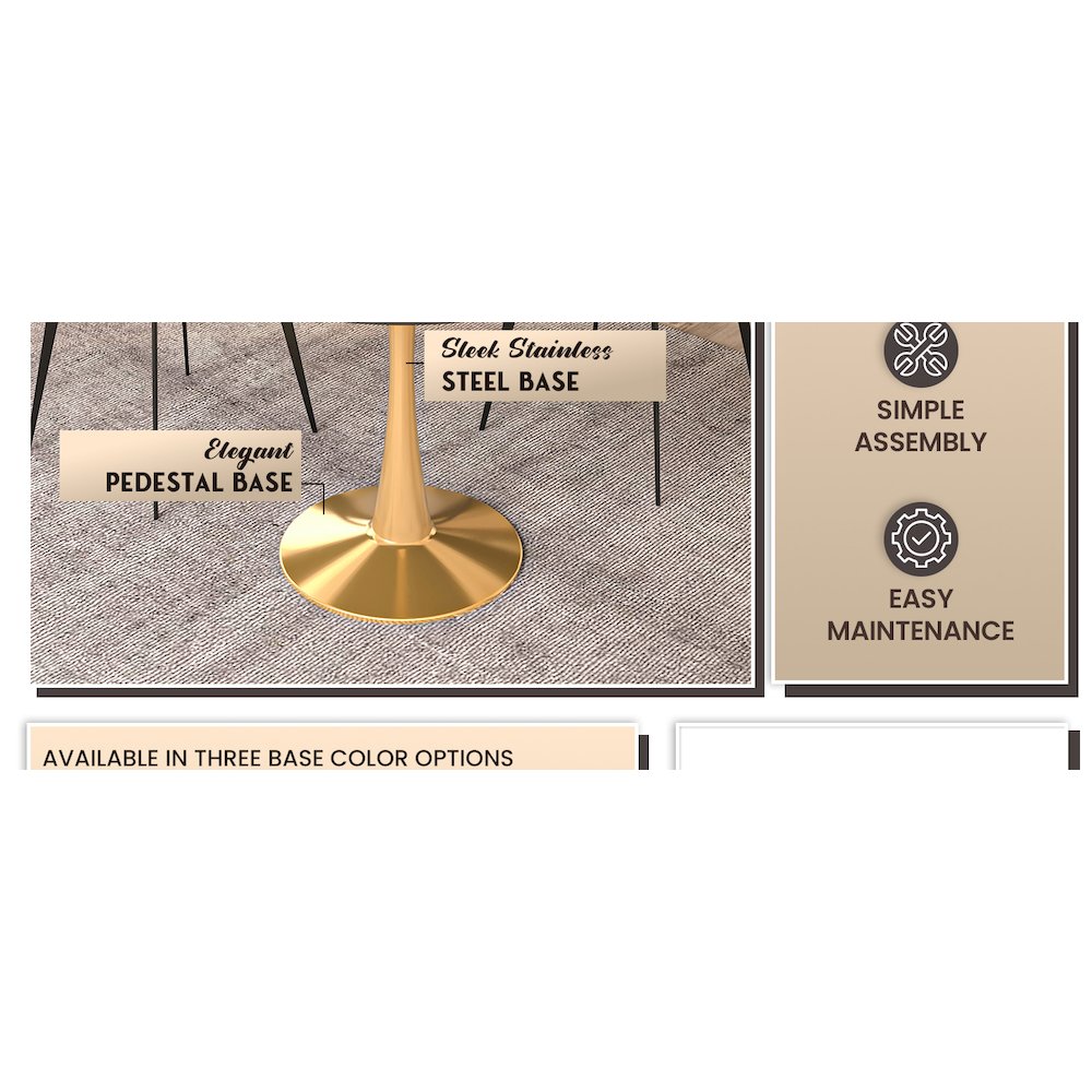 Bristol 31" round dining table Gold base with marbled MDF top. Picture 35