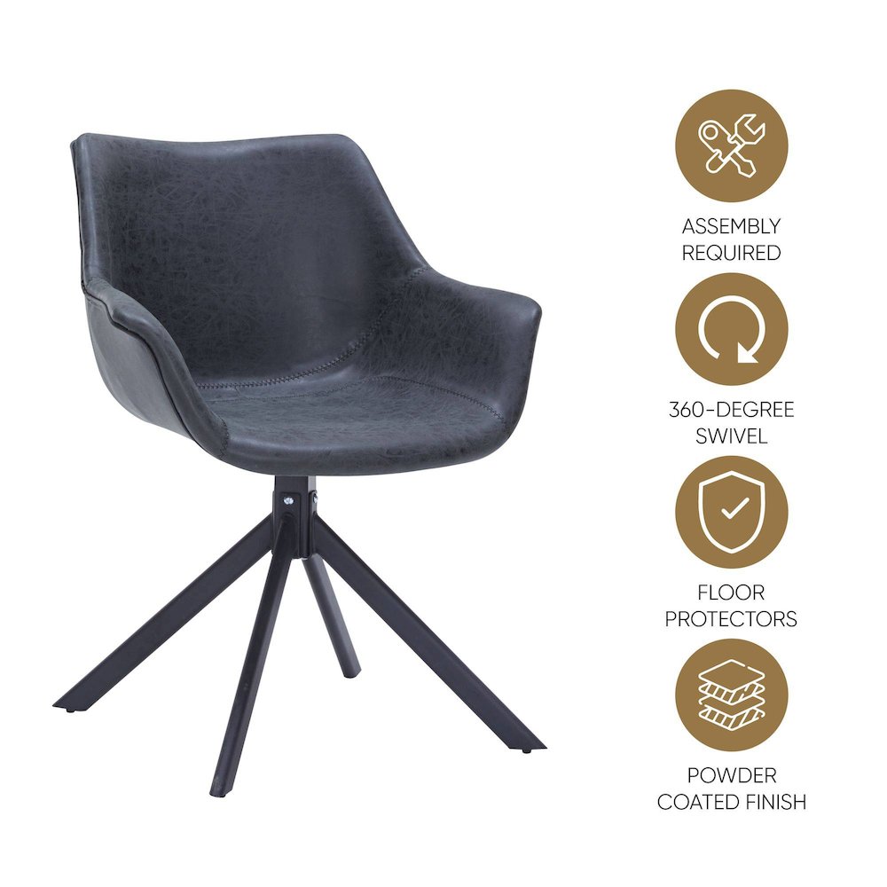 Markley Modern Leather Dining Swival Arm Chair in Black. Picture 5