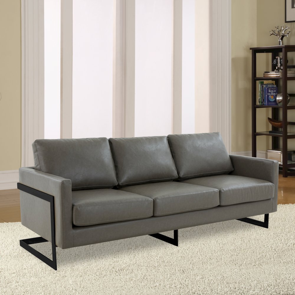 Lincoln Grey Leather Sofa With Black Frame. Picture 8