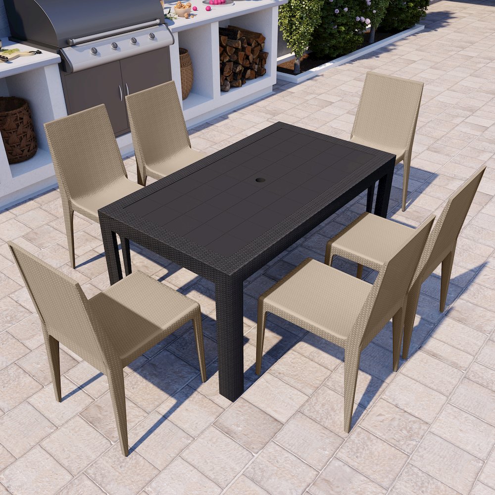Weave Mace Indoor Outdoor Patio Chair, Set of 2, Taupe. Picture 2