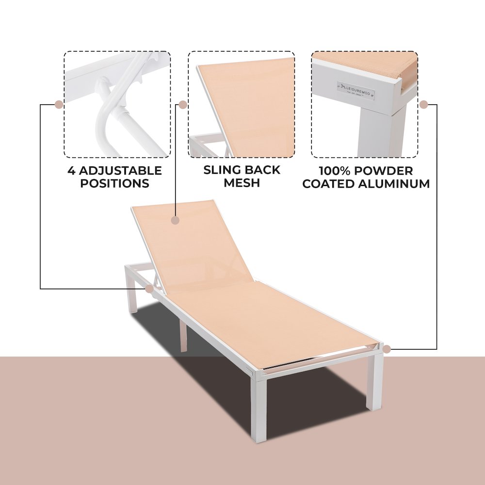 Marlin Patio Chaise Lounge Chair With White Aluminum Frame. Picture 2