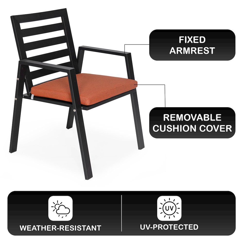 Chelsea Modern Patio Dining Armchair in Aluminum with Removable Cushions. Picture 14