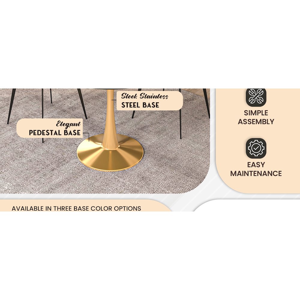 Bristol 35" round dining table Gold base with marbled MDF top. Picture 21