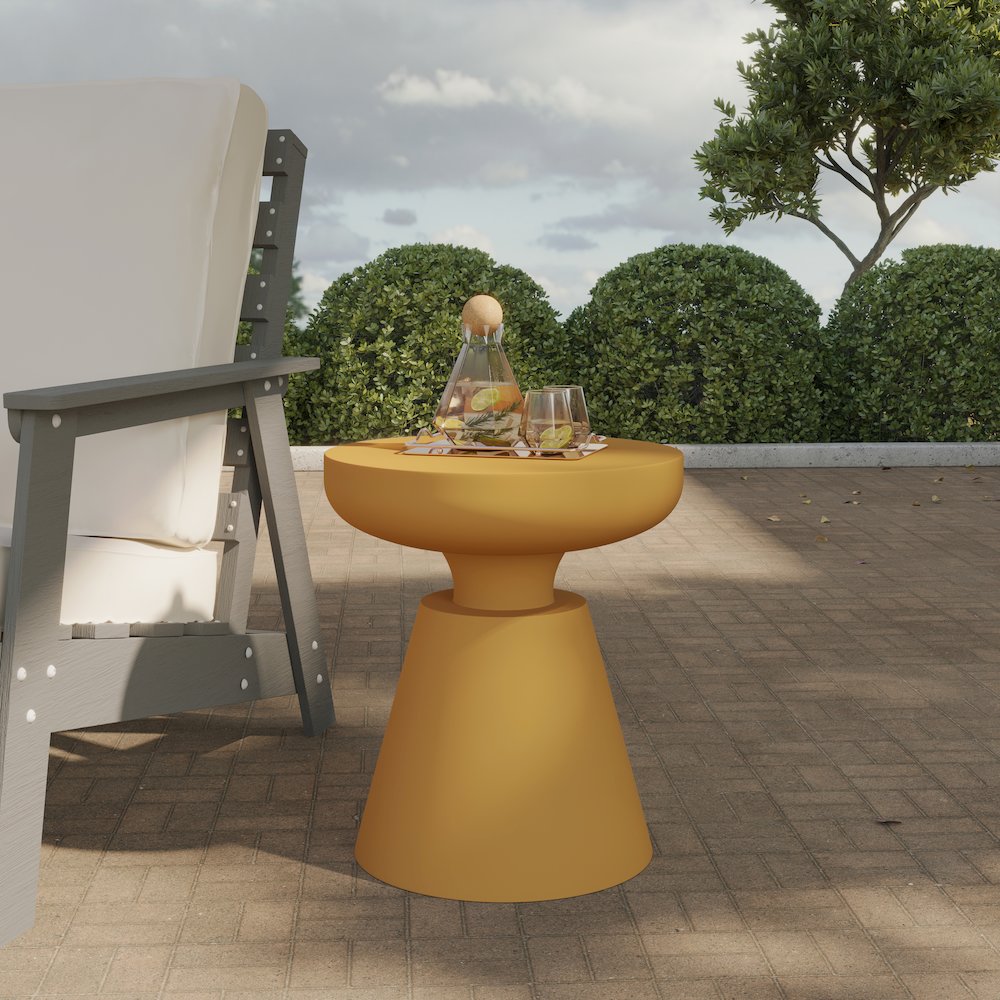 Isle Collection Fiberglass Outdoor Side Table in Brown. Picture 3