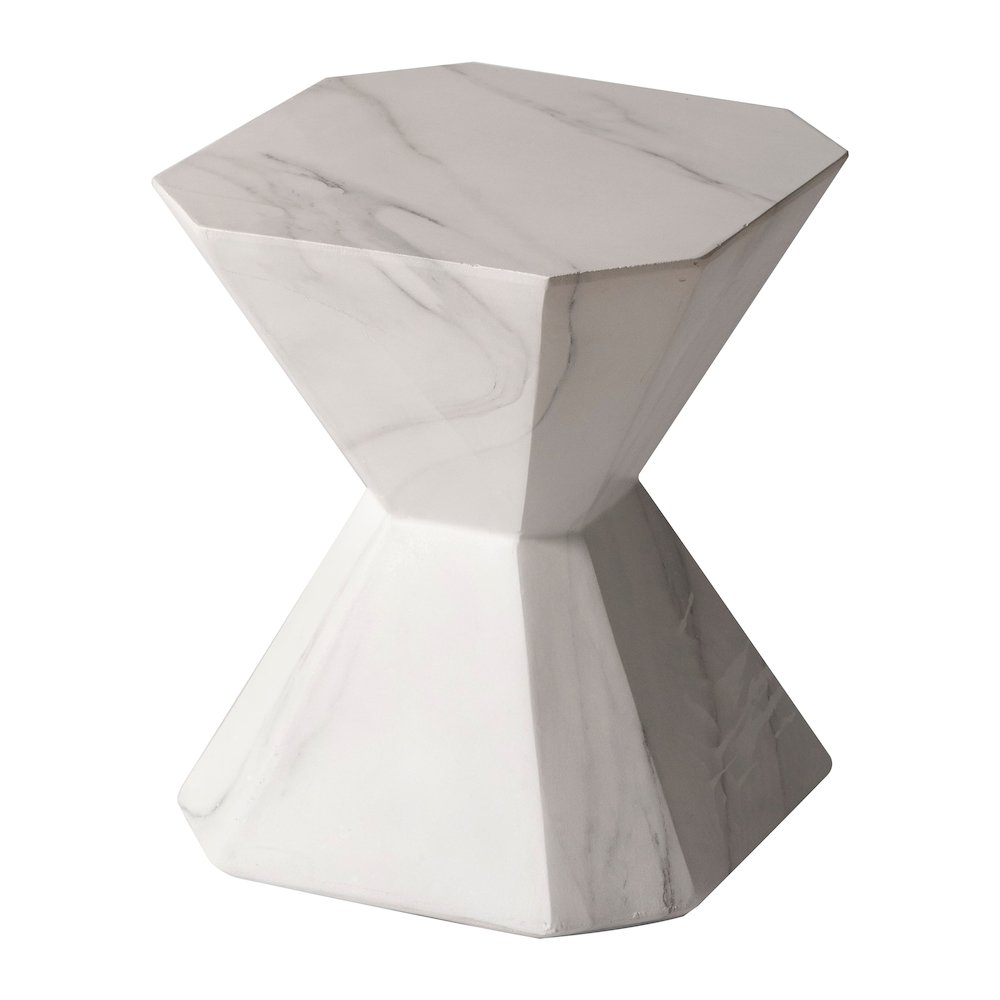 Azure Collection Fiberglass Outdoor Side Table in Marble White. Picture 7
