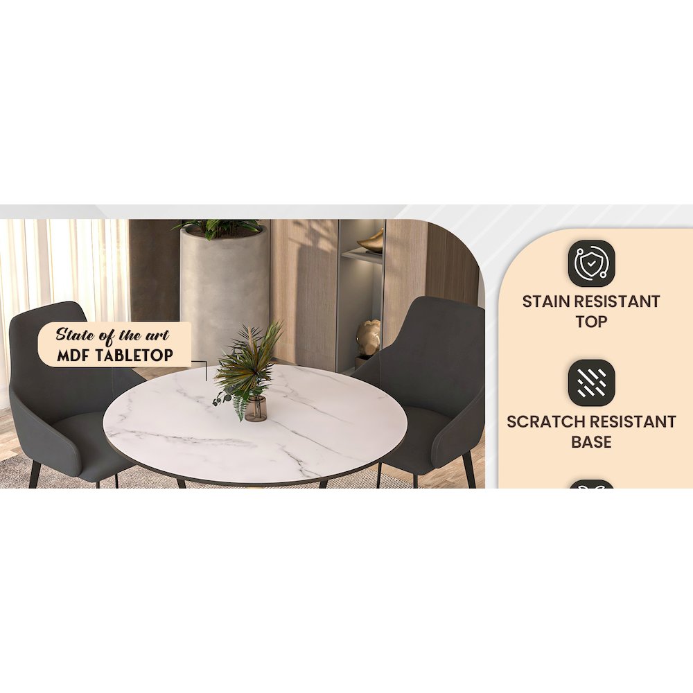 Bristol 35" round dining table Gold Base With White Top. Picture 22
