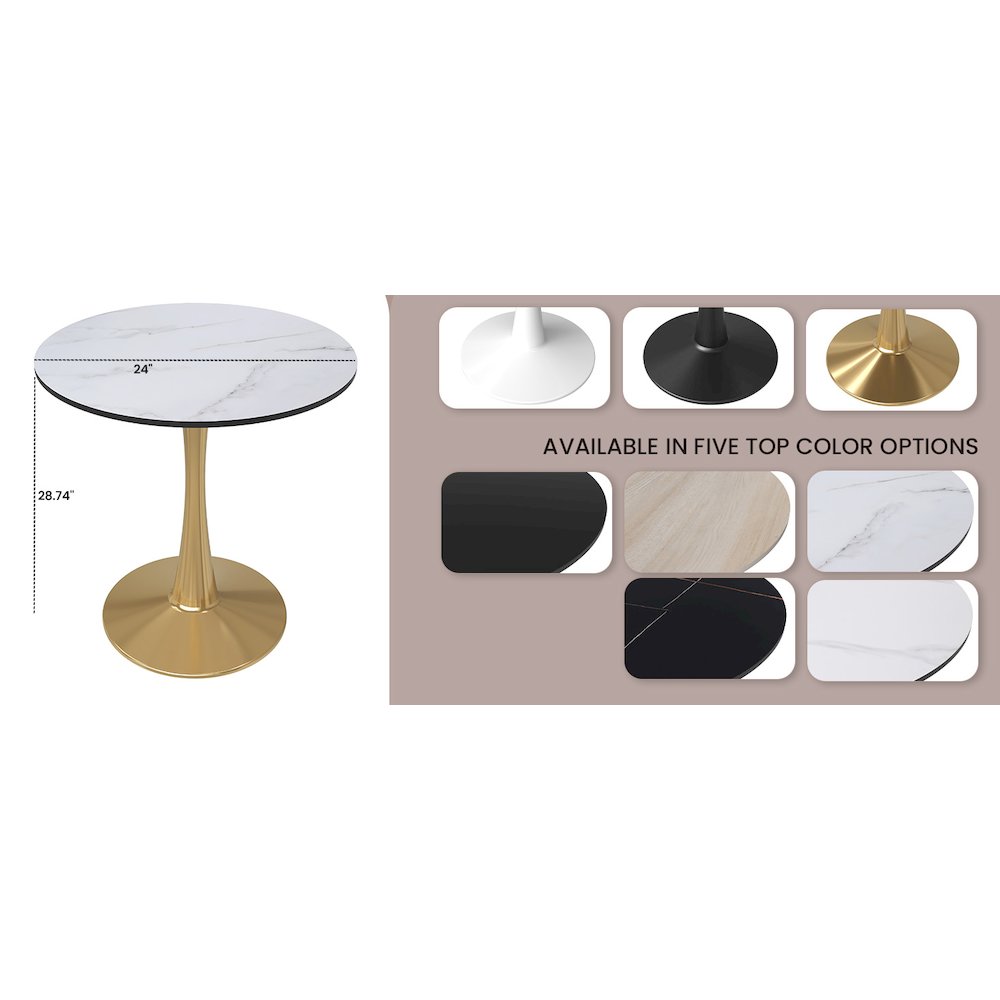 Bristol 24" round dining table Gold Base With White Top. Picture 38