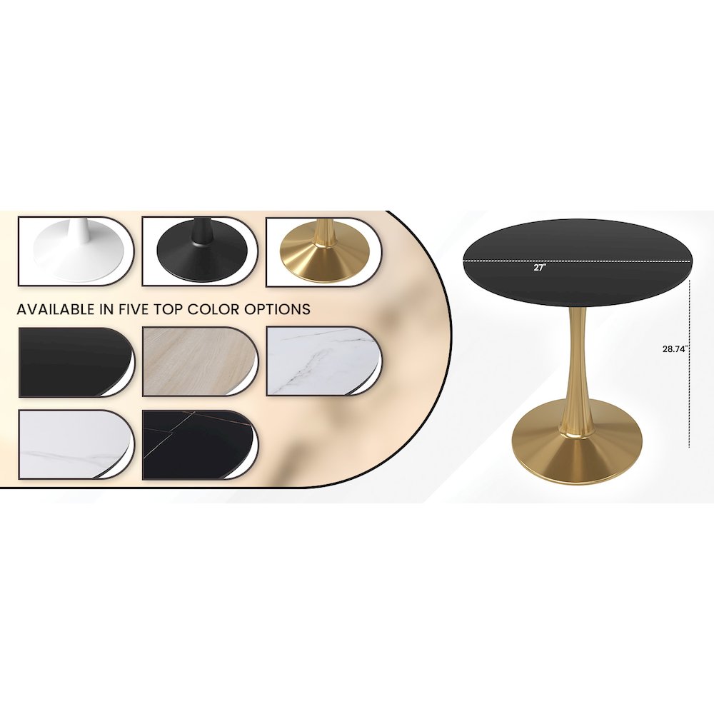 Bristol 27" round dining table Gold Base With Black Top. Picture 27