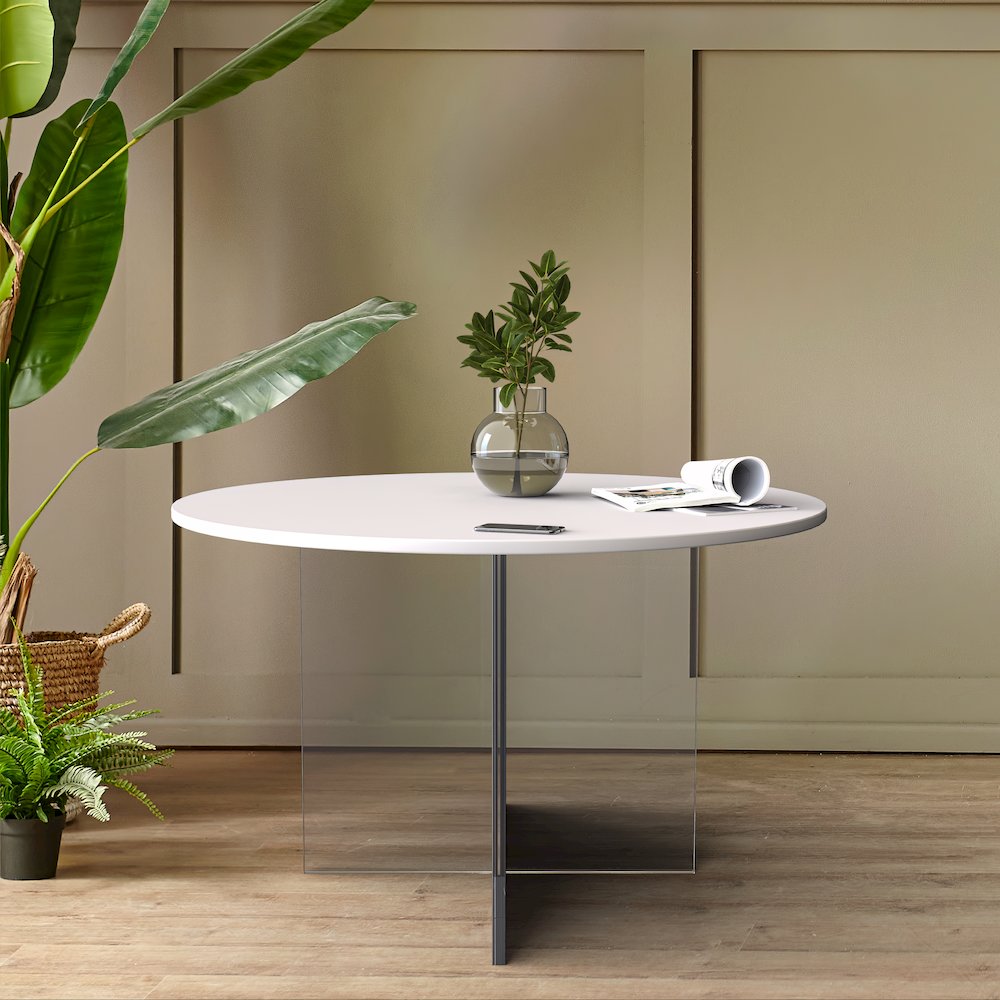Valore Collection 28" Acrylic Side Table With White Top. Picture 4
