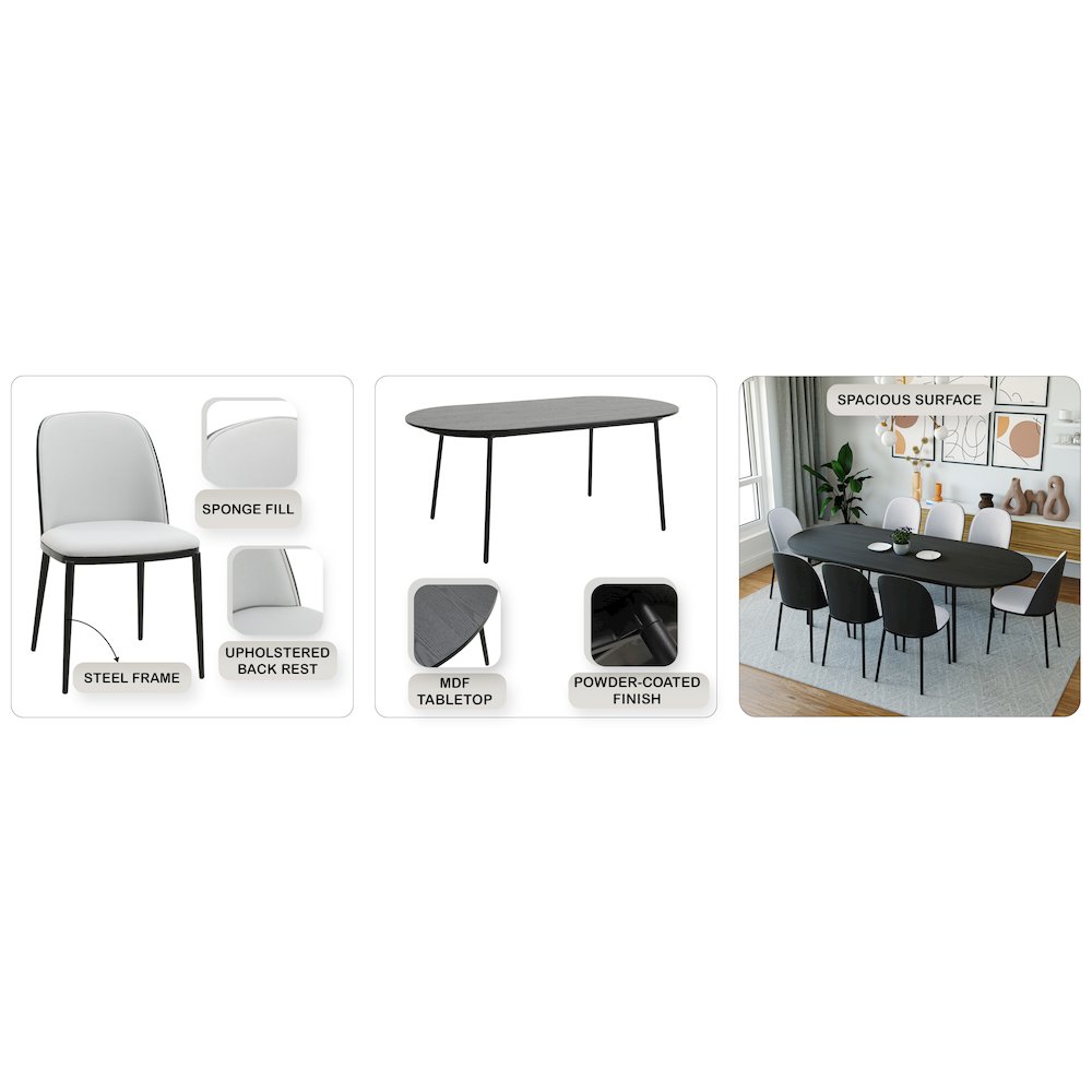 Tule 9-Piece Dining Set in Steel Frame with 8 Upholstered Seat Dining Table. Picture 27