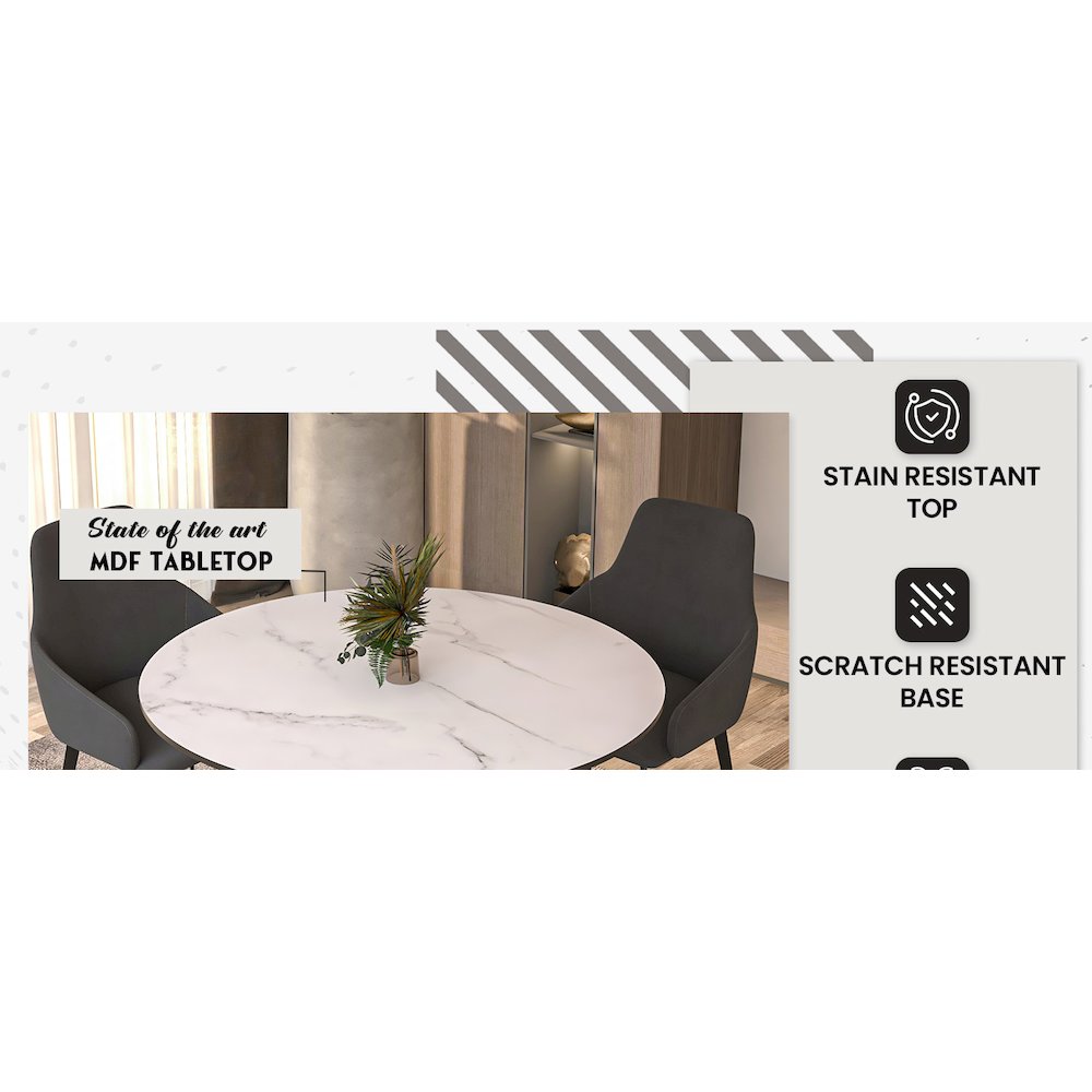 Bristol 40" round dining table Gold base with marbled MDF top. Picture 18