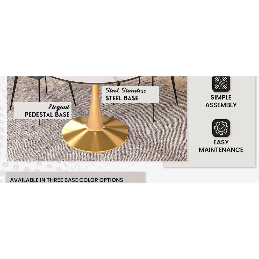 Bristol 40" round dining table Gold base with marbled MDF top. Picture 21
