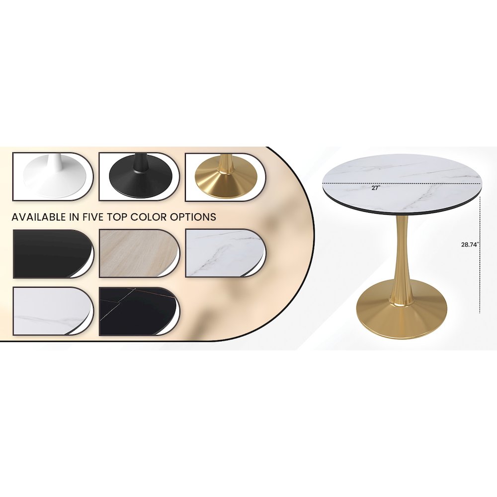 Bristol 27" round dining table Gold Base With White Top. Picture 30