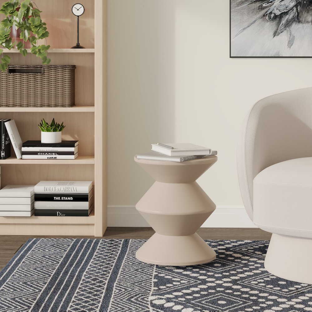 Aura Modern Plastic Side End Table, Indoor/Outdoor Use, Ivory. Picture 7