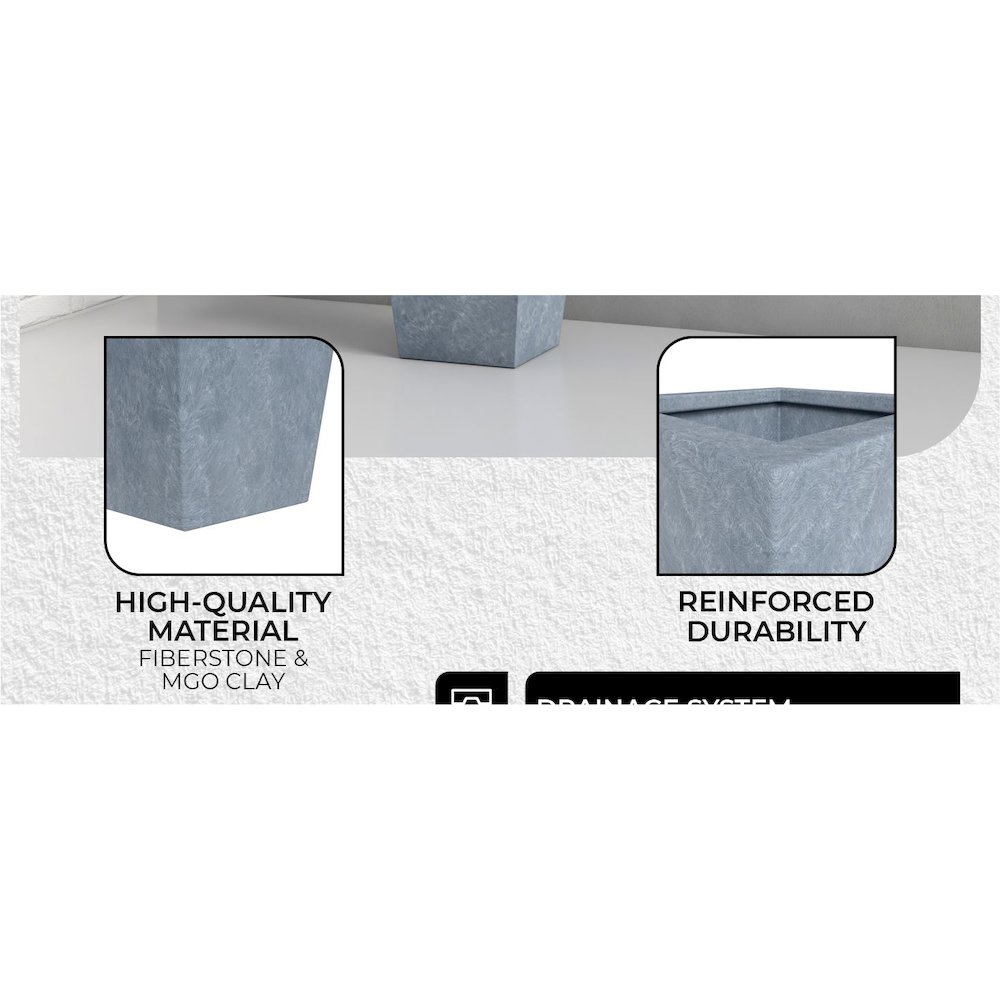 Serene Series Poly Stone Square Planter in Aged Concrete 14x14, 21 High. Picture 13