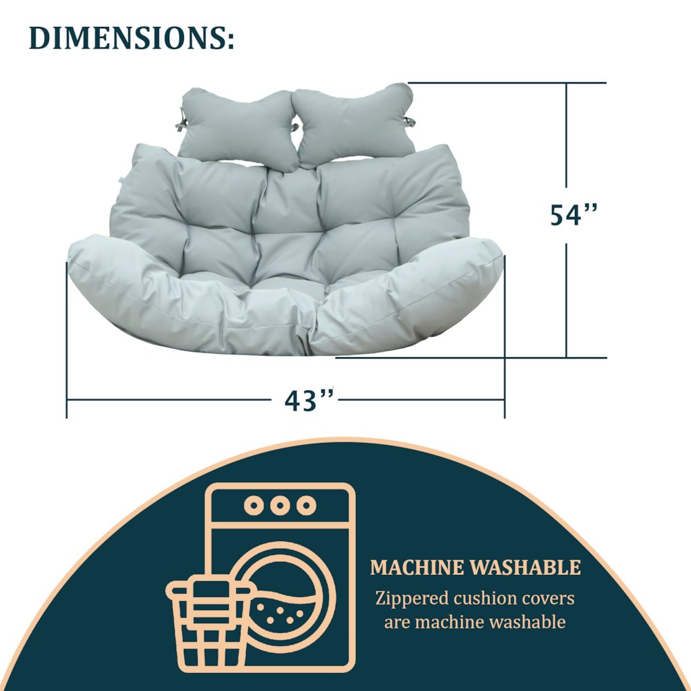 Wicker 2 Person Double Folding Hanging Egg Swing Cushion. Picture 1