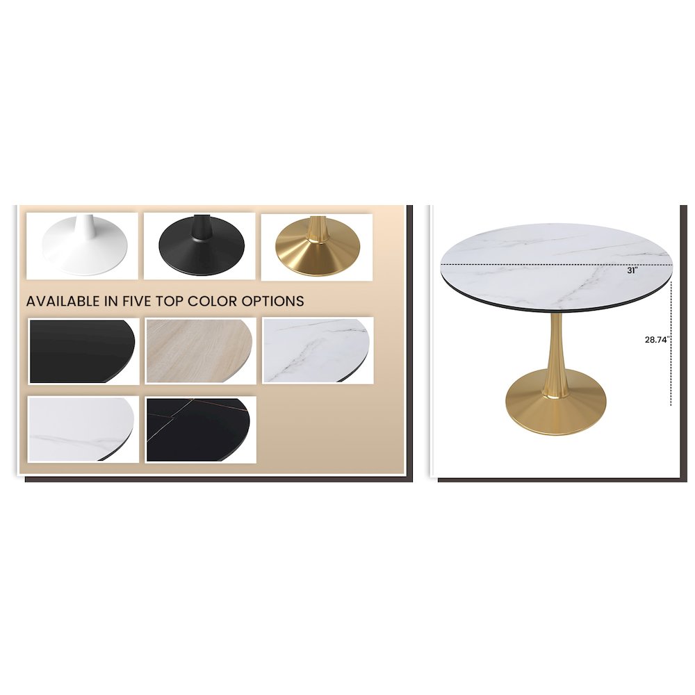 Bristol 31" round dining table Gold base with marbled MDF top. Picture 32