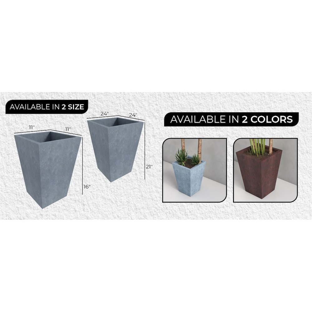 Serene Series Poly Stone Square Planter in Aged Concrete 14x14, 21 High. Picture 11