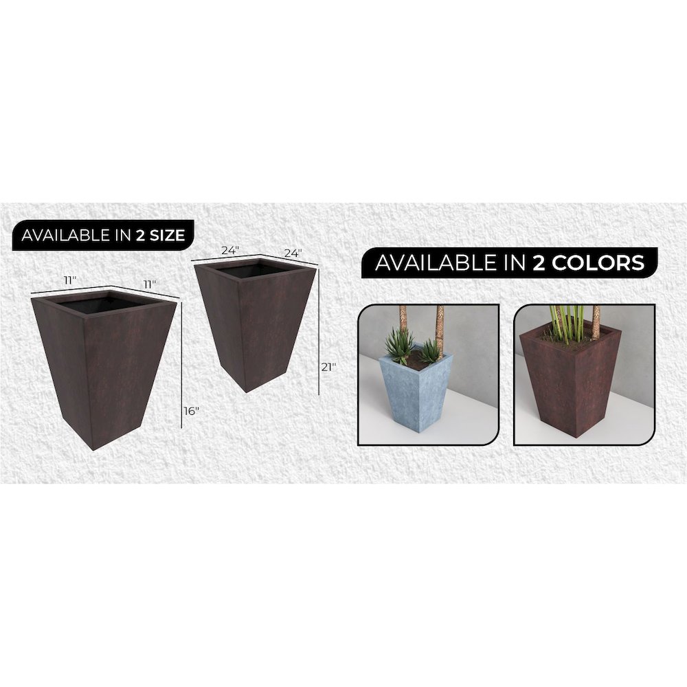 Serene Series Poly Stone Square Planter in Brown 14x14, 21 High. Picture 11