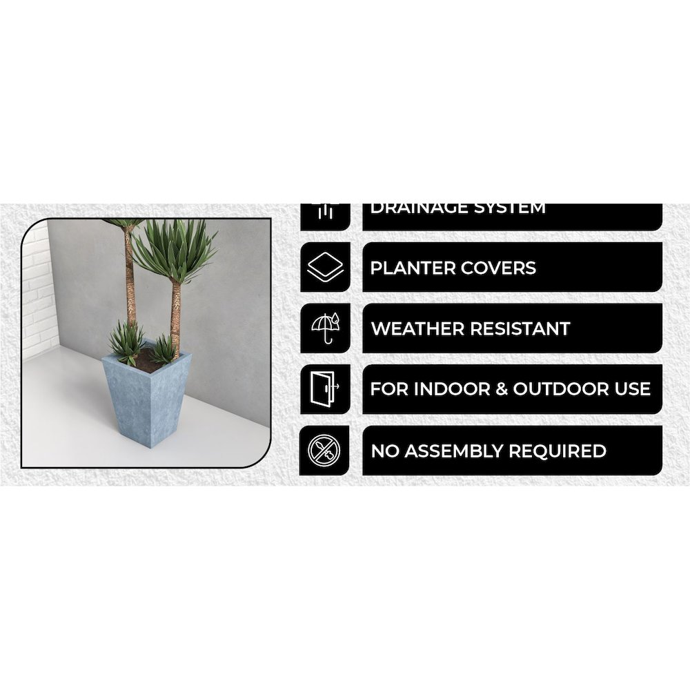 Serene Series Poly Stone Square Planter in Aged Concrete 14x14, 21 High. Picture 12