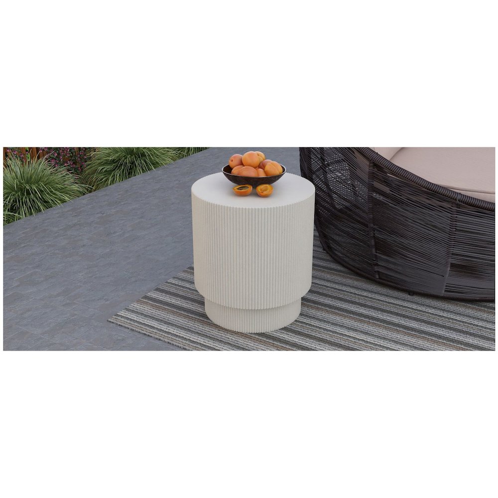Eden Collection Fiberglass Outdoor Side Table in White. Picture 2
