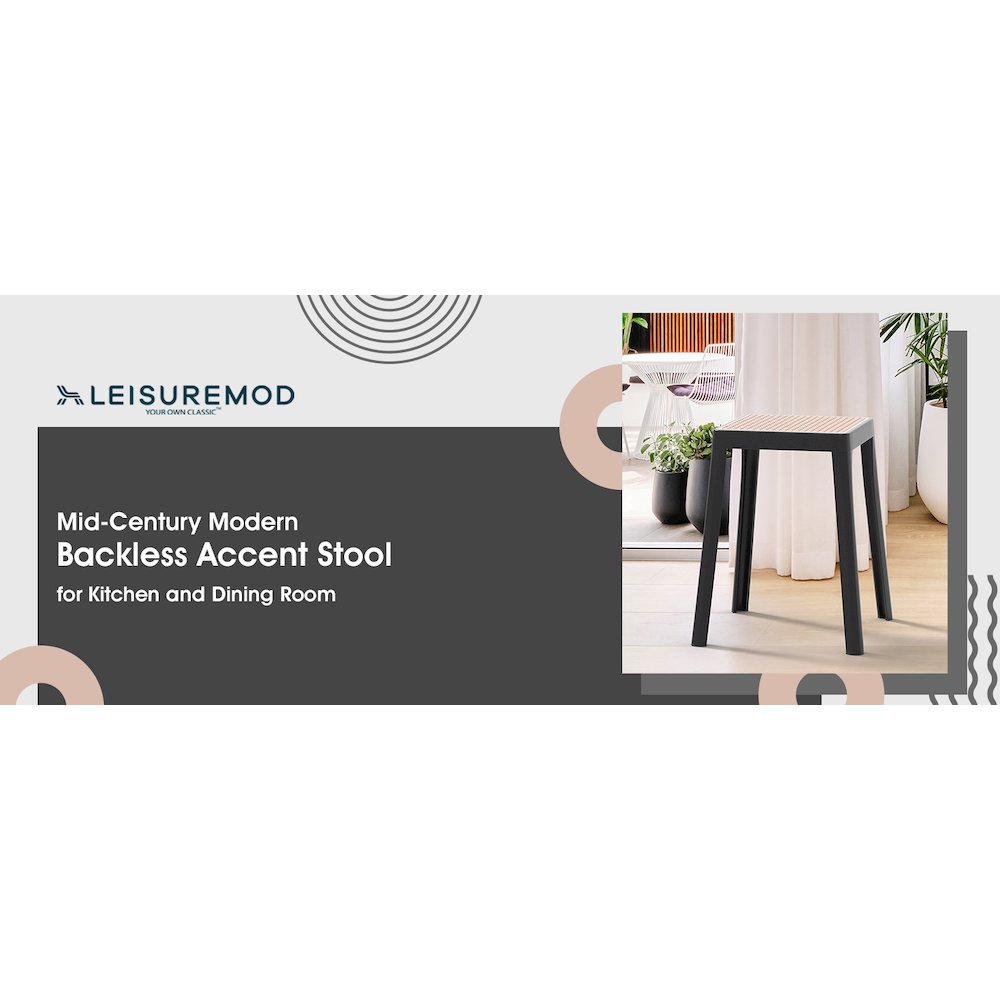Tresse Series Stackable Poly Stool With Wicker Top 12 in Black. Picture 15